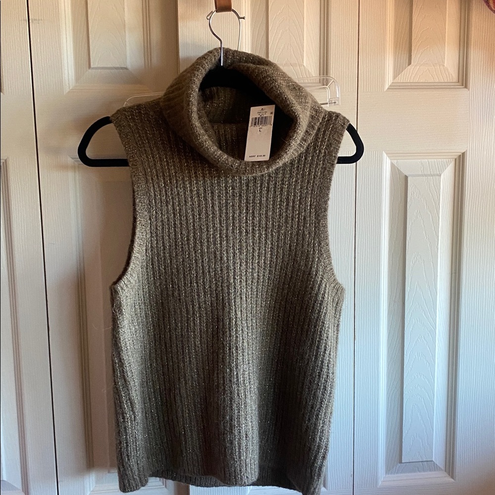 Ralph Lauren NWT Chunky Alpaca Wool Blend Metallic Sleeveless Turtleneck Sweater - Picture 4 of 13